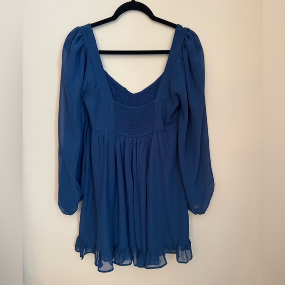 NWT Abercrombie & Fitch Blue Chiffon Babydoll Mini Dress Long Sleeve Size Medium - Picture 2 of 5